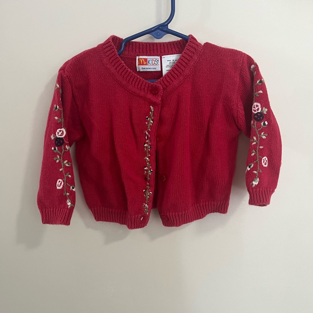 Vintage McDonald’s kids red floral cardigan 18m